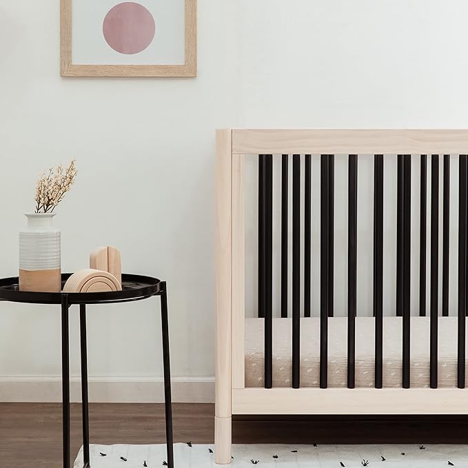 Babyletto Gelato 4-in-1 Convertible Crib with Toddler Bed Conversion in Washed Natural and Black, Greenguard Gold Certified