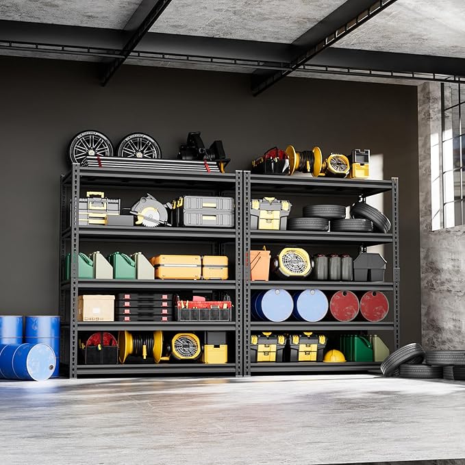 5-Tier 40" W X 20" D X 72" H Storage Shelves 2800LBS Metal Garage Shelving Adjustable Heavy Duty Shelving Basement Industrial Garage Shelf Rack(Black)