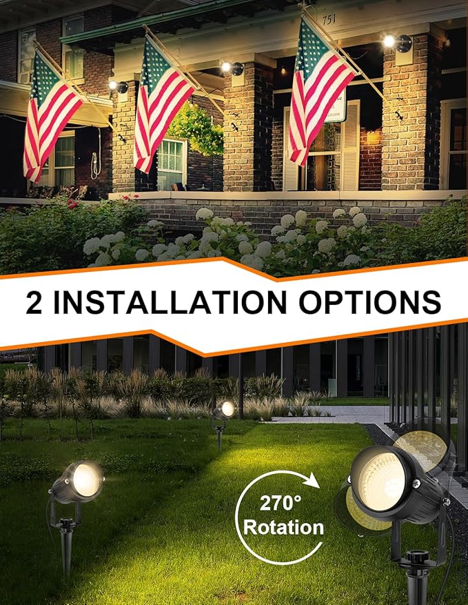 Dusk to Dawn Outdoor LED Spotlight,Outdoor Landscape Lighting with Photocell Sensor, 3000K Warm White Waterproof Spot Lights for Yard Flag Pole House Garden Tree(2 Pack)