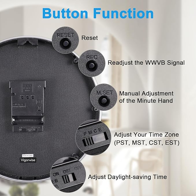 Atomic Analog Wall Clock, 10Inch Radio Controlled Sets Automatically Wall Clock, Decorative for Living Room Office School