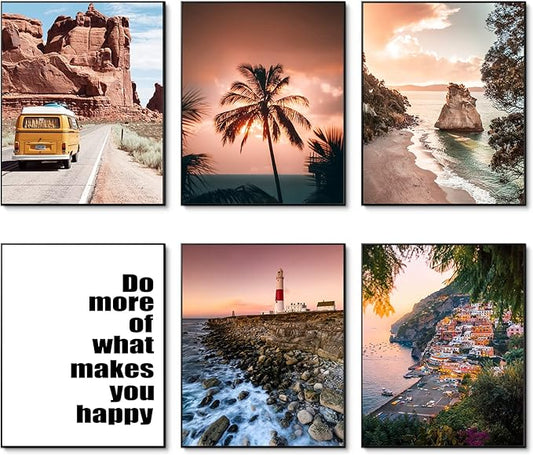 HoozGee Travel Wall Art Prints Seascape Palm Poster Wall Decor Nature Landscape City Coastal Road Scenery Pictures Canvas Photography Photos Home Bedroom Decor (8"x10" UNFRAMED)