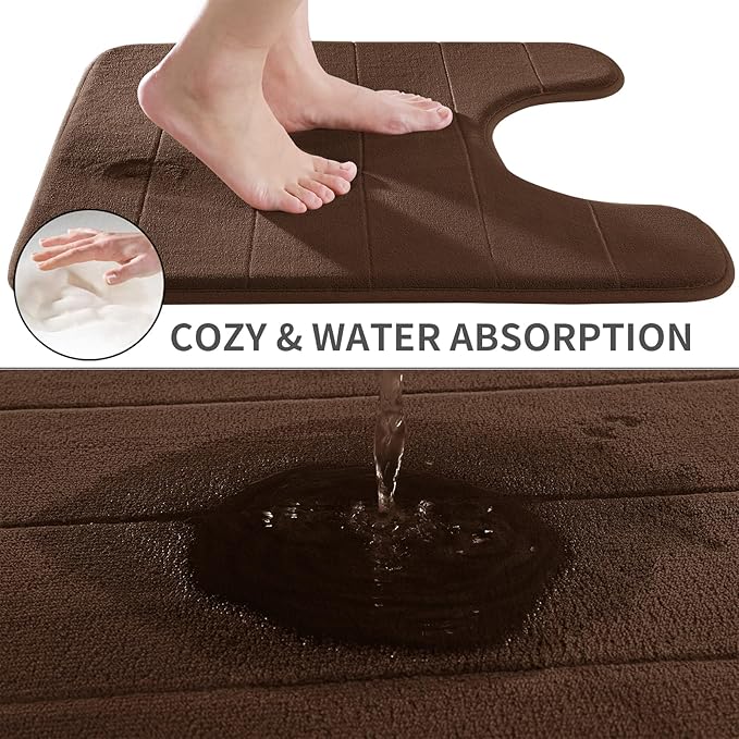 Yimobra Memory Foam Toilet Bath Mat U-Shaped, Soft and Comfortable, Super Water Absorbent, Non-Slip, Machine Wash and Easy to Dry for Bathroom Commode Contour Rug, 24 X 24 Inches, Brown