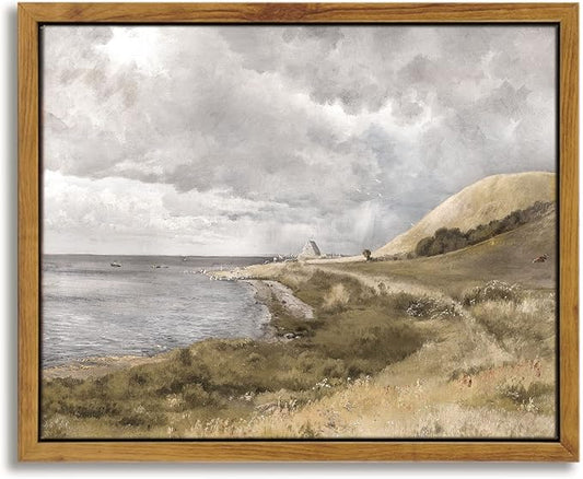 InSimSea Framed Canvas Wall Art Vintage Decor, Home Decor Danish Coastal Landscape in Stormy Weather Classical Paintings, Coastal Wall Art for Living Room Bedroom Office Decor, 8"x10"