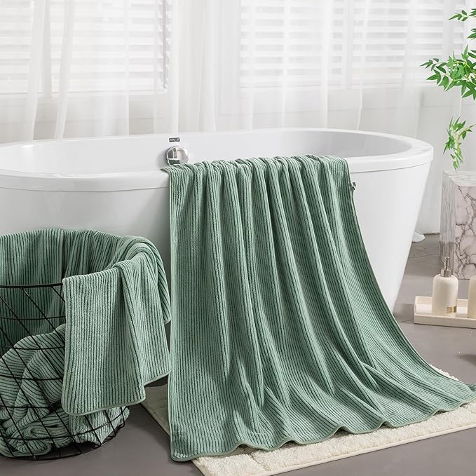 8-Piece Premium Towel Set for Bathroom|2 Oversized Large Bath Sheet,2 Hand Towels,4 Washcloths|Soft Cozy Highly Absorbent Fast Dry Microfiber Shower Towel Set for Hotel Bathroom Essentials,Green