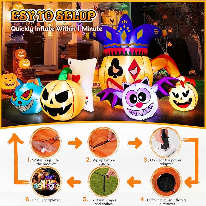 Halloween Inflatable Decorations Outdoor, 5.3FT Inflatable Joker Owl Pumpkin Cat Scary Halloween Decorations, Indoor Outdoor Spooky Blow Up Yard Decorations for Garden Party Holiday Lawn Office Decor