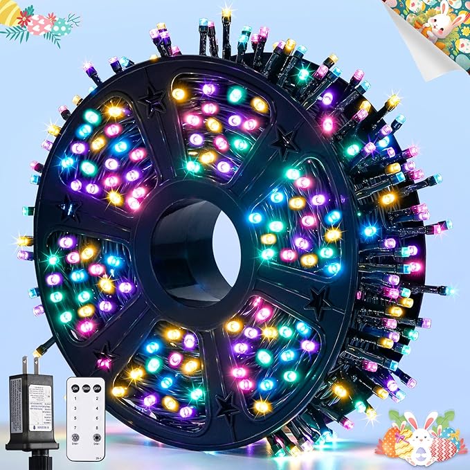JMEXSUSS 400 LED Easter Lights Plug in, 132ft Multicolor Easter Lights String with Remote, Colorful String Lights for Bedroom Tree Room Party Easter Decorations