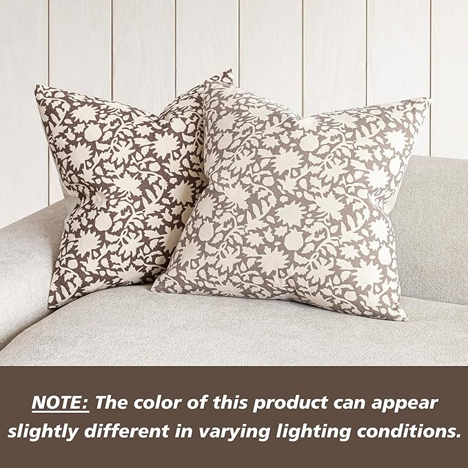 Foindtower Set of 2 Decorative Neutral Floral Throw Pillow Covers Accent Farmhouse Cushion Covers Boho Vintage Pillowcase for Couch Sofa Bedroom Living Room Home Decor Outdoor,24×24 Inch,Brown