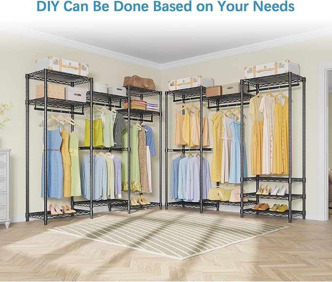 VIPEK V5 Medium Portable Closet Wardrobe Heavy Duty Clothes Rack, Freestanding Closet Metal Clothing Rack with 4 Hang Rods & 8 Shelves, Adjustable Custom Closet Rack, 56.7" Lx15.7 Wx76.4 H, Black