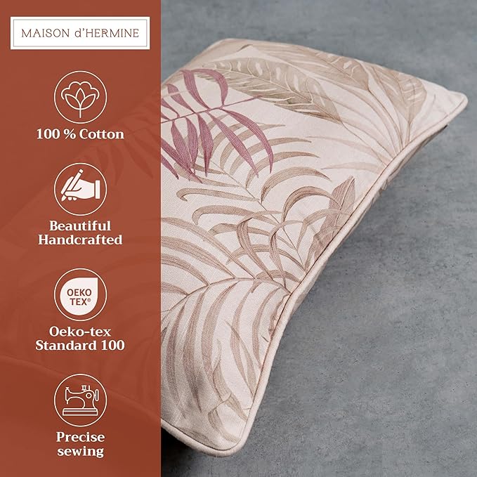 Maison d' Hermine Decorative Pillow Covers 12x20 Inch Rectangle 100% Cotton Throw Pillow Covers with Invisible Zipper Cushion Case for Living Room Couch, Chair, Sofas, Bedroom, Home (Creole - Beige)