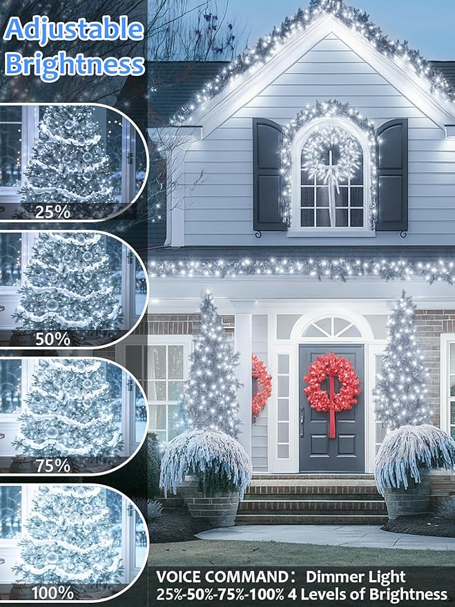 Voice Controlled Smart Christmas Lights Outdoor, 175ft 500 LED Twinkle String Lights with 7 Voice Commands, 12 Modes & Timer, Waterproof Christmas Tree Lights for Party Garden (Cool White)