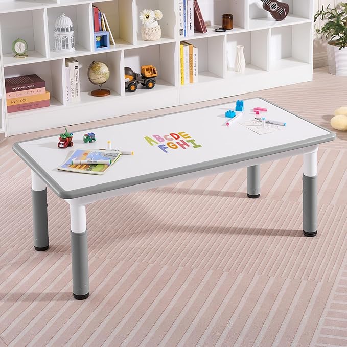Adjustable Kids Table, Arts and Crafts Child Table with Graffiti Desktop, 7 Level Height Adjustable Children Table for Ages 3-8, Easy to Wipe Toddler Desk for Classrooms/Daycares/Homes