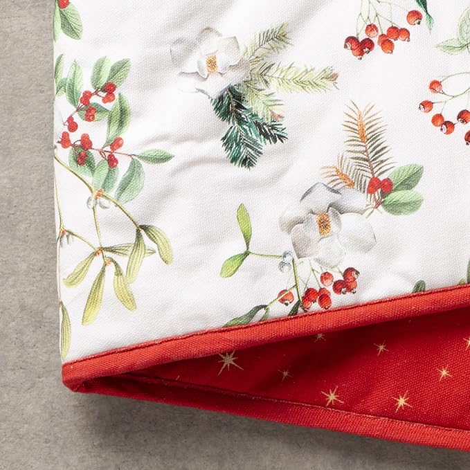 Maison d' Hermine Double Oven Mitt (7" x 35") 100% Cotton Heat Resistant BBQ Cooking Gloves with Loop for Thanksgiving Christmas Decorations Baking Cooking Barbeque Handling Hot Pan (Noel)