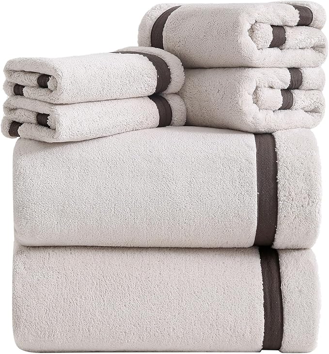 Bath Towel Set,Premium Microfiber Bathroom Towel-2 Extra Large Bath Sheets,2 Hand,2 Washcloths,Super Soft Highly Absorbent Luxury Shower Towels(Cream, 6Piece)