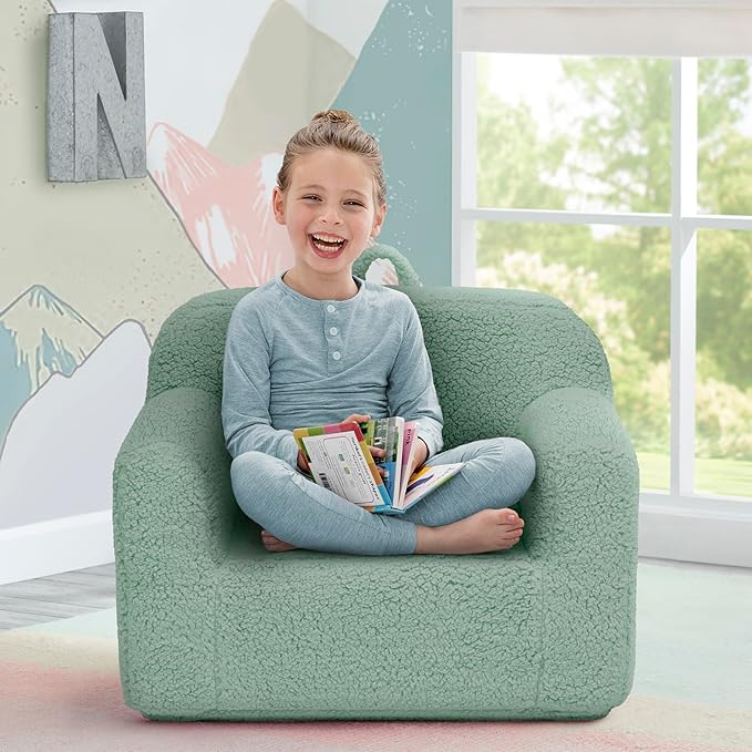 Delta Children Sherpa Cozee Chair - Foam Kids Chair for Ages 18 Months and Up, Sage