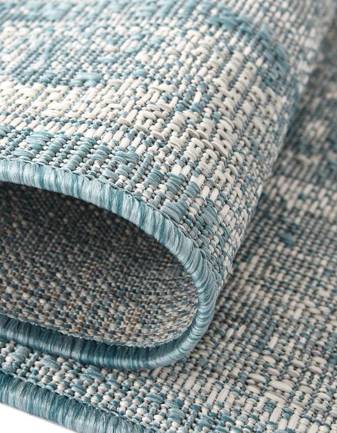 Unique Loom Outdoor Traditional Collection Area Rug - Valeria (7' 1" x 10' Rectangle, Aqua/ Ivory)