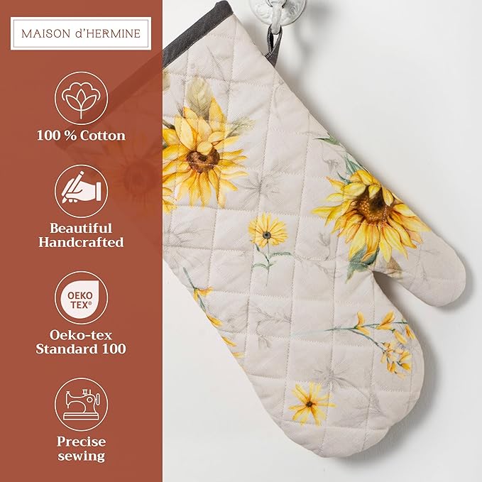 Maison d' Hermine Oven Gloves 100% Cotton Oven Mitt 7" x 13" with Loop Heat Resistant, BBQ, Cooking Gloves, Baking, Grilling, Kitchen, Handling Hot Pans Spring/Summer (Pack of 1, Candice)