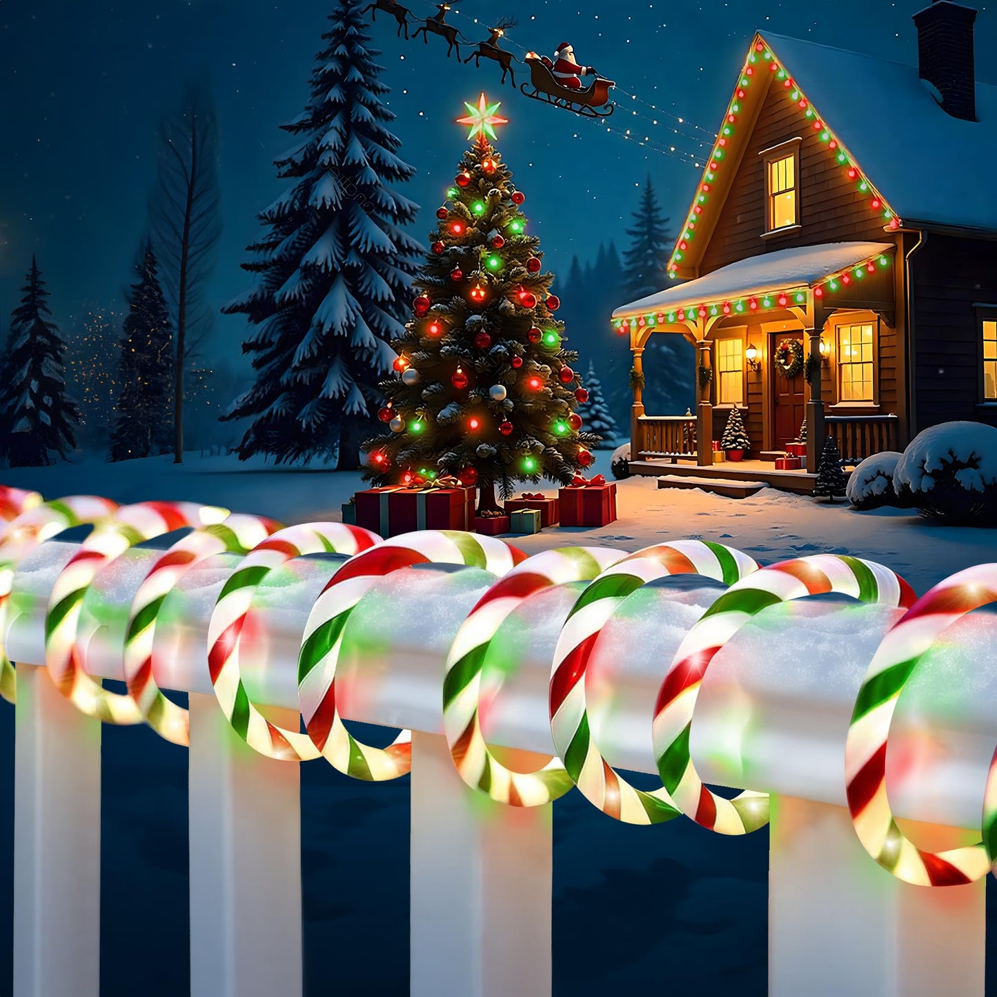 Toodour Christmas Candy Cane Lights, 50ft 360 LED Candy Cane Rope Lights Outdoor with 8 Modes, Connectable, Timer, Waterproof Red White Green Christmas Light for Garden Patio Bedroom Party Xmas Decor