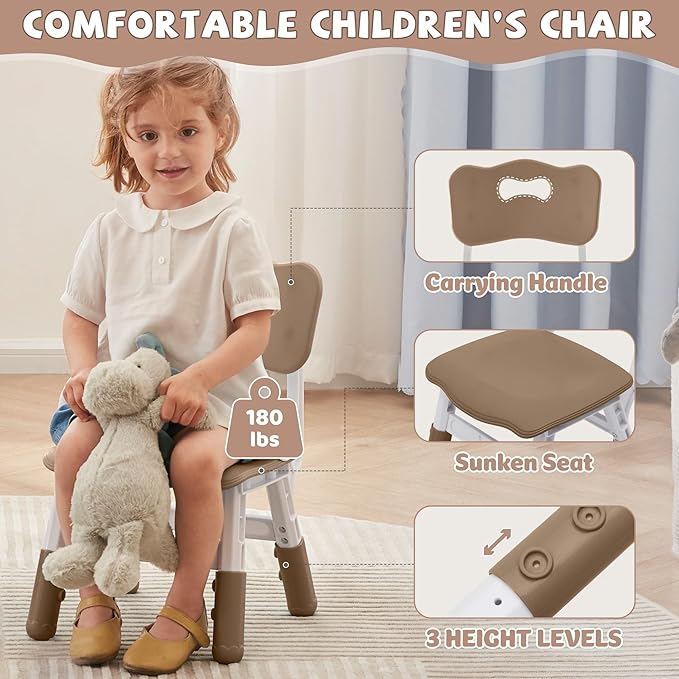 Adjustable Kids Table Chairs Set – Graffiti Desktop, Multi-Activity Height-Adjustable Toddler Study Desk for Ages 3-8 – Ideal for Home, Classroom, Daycare (B-Darkbrown, 4 Chairs-31.5" L x 23.6" W)