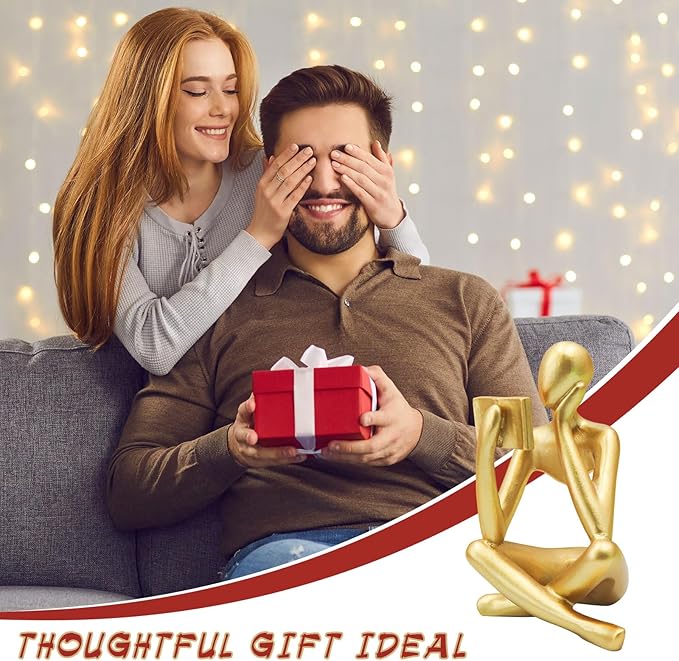 Bookshelf Decor, Golden Reading Thinker Sculpture Figurine, Coffee Table Decor, Entry Way Table Home Decor, Decorative Statue for Living Room, Office, Bedroom, Gift