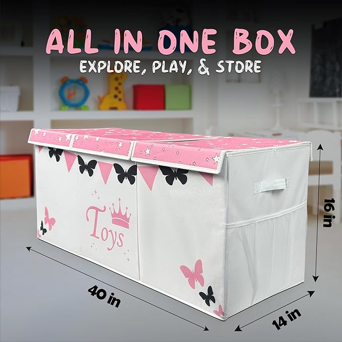 Extra Large Toy Box for Girls - Toy Storage Organizer For Living Room with Lids - 40"x14"x16" Collapsible 600D Oxford Toy Chest for Kids, Boys, Girls - Durable Toy Bin for Playroom, Nursery