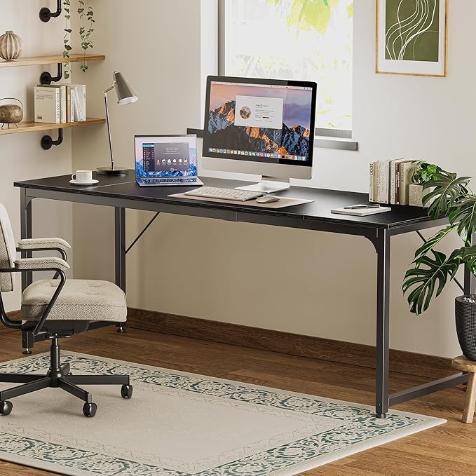 Huuger Computer Desk, 80 Inch Office Desk, Gaming Desk with Storage, Writing Desk Work Desk for Home Office, Study, Long Simple Desk, Large Legroom, Metal Frame, Black