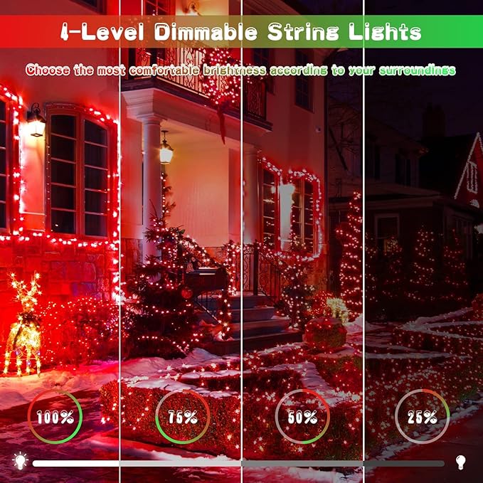 JMEXSUSS 200 LED String Lights Outdoor for Christmas Decor, Red & Green Christmas Lights Clear Wire, 11 Modes Connectable Twinkle String Light Plug in for Garden Home Xmas Decorations