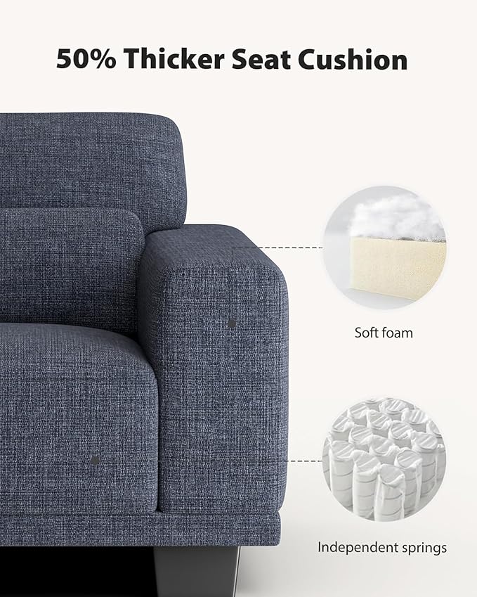 Pipishell Modern Accent Chair, Oversized Armchair with Thick Cushion & Wide Seat Armrests, Reading Chairs Comfy Arm Chair, Removable Sofa Cushion and Cover,Easy to Install, Blue