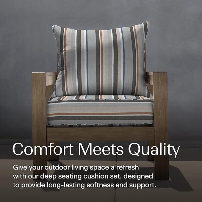 Honeycomb Outdoor Deep Seat, 24 x 23, Stripe Stone Beige Chair Cushion for Patio Furniture