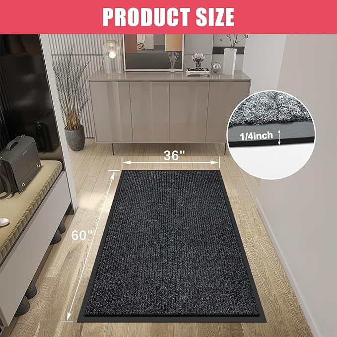Kuyal Front Door Mat, 3'x5' Indoor Outdoor Entrance Mat, Commercial Floor Mats Inside Outside Entrance, Heavy Duty Durable Welcome, Rubber Backing Non Slip Outdoor Mats for Entryway,Black