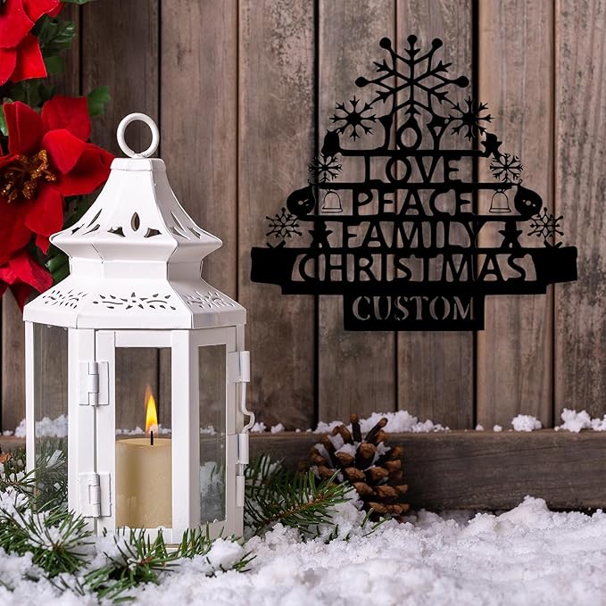 Personalized Christmas Tree Metal Sign, Custom Signs Outdoor Metal Wall Decor, Merry Christmas Tree Signs Wall Decoration for Home Living Room, Bedroom, Office, Garden, Porch