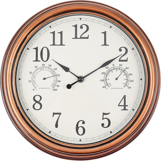 12inch Outdoor Clocks Plastic Waterproof Wall Clock with Temperature & Humidity
