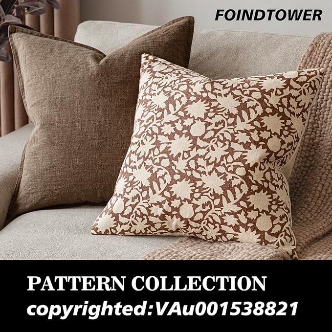 Foindtower Set of 2 Decorative Neutral Floral Throw Pillow Covers Accent Farmhouse Cushion Covers Boho Pillowcase for Couch Sofa Bedroom Living Room Home Decor Outdoor,18×18 Inch,Light Orange Brown