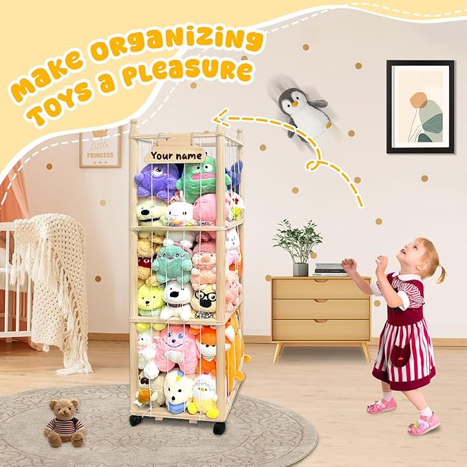 Stuffed Animal Storage Zoo Stuffed Animal Organizer, Wood Stuffed Animal Holder, Large Stuffed Animal Storage, Stuffed Animal Cage for Play Room Nursery Bedroom