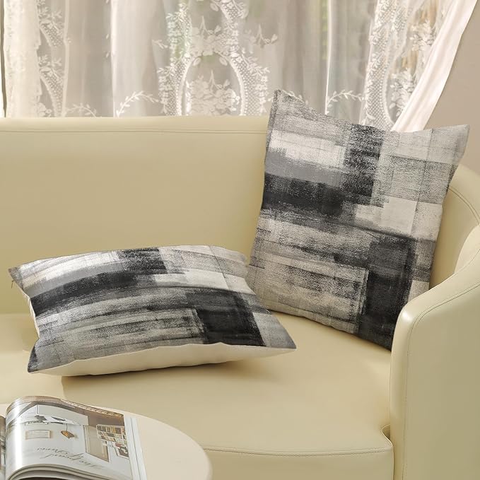 Boho Pillow Covers 18x18 Pack of 2 Black Art Painting Decorative Throw Pillow Covers Outdoor Decor Bohemian Abstract Modern Decor Pillowcase Farmhouse Cushion Case for Sofa Couch