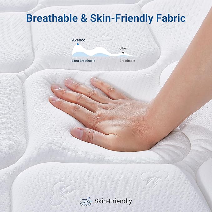 Avenco Queen Mattress, 14 inch Queen Size Mattress with Smarts™ Coil Individual Pocket Spring for Silent Sleep and Strong Edge Support, CertiPUR-US Certified, Mattresses in a Box