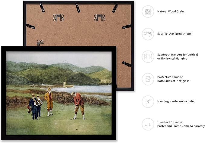 Poster Master The Putting Green Painting Poster - Golf Course Print - Golf Art - River Art - Sports Art - Landscape Art - Father's Day Art - Great Office or Living Room Decor, 8x10 Black Framed