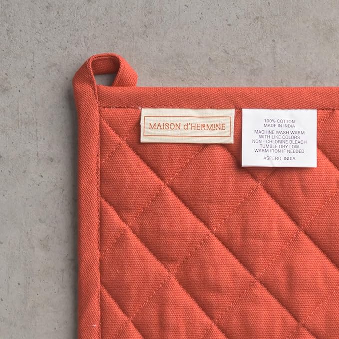 Maison d' Hermine 100% Cotton Oven Mitt & Pot Holder Set (7.5"x13" & 8"x8") Heat Resistant BBQ Cooking Gloves with Loop for Thanksgiving Christmas Decorations Handling Hot Pans (Kashmir Paisley)