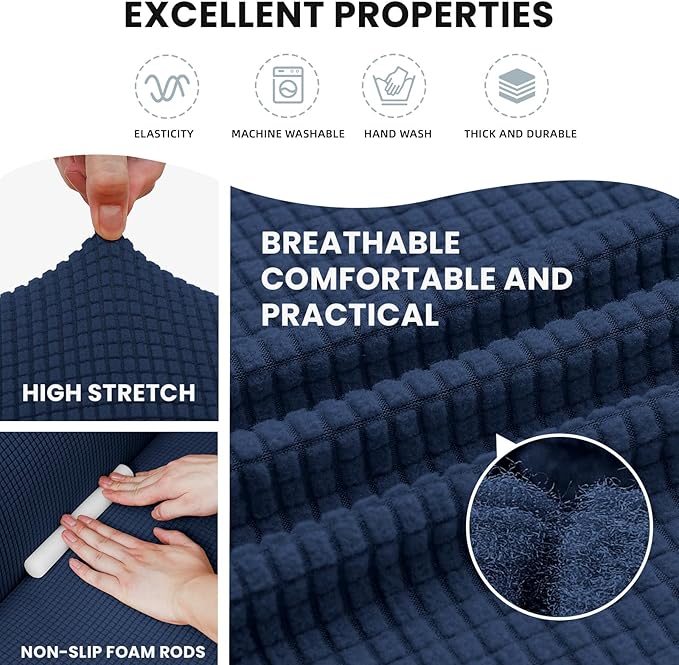 LURKA Stretch Chair Sofa Slipcovers 1 Piece Couch Covers for Sofa Furniture Protector Full Sofa Covers with Elastic Bottom for Kids and Dog (Small, Navy)