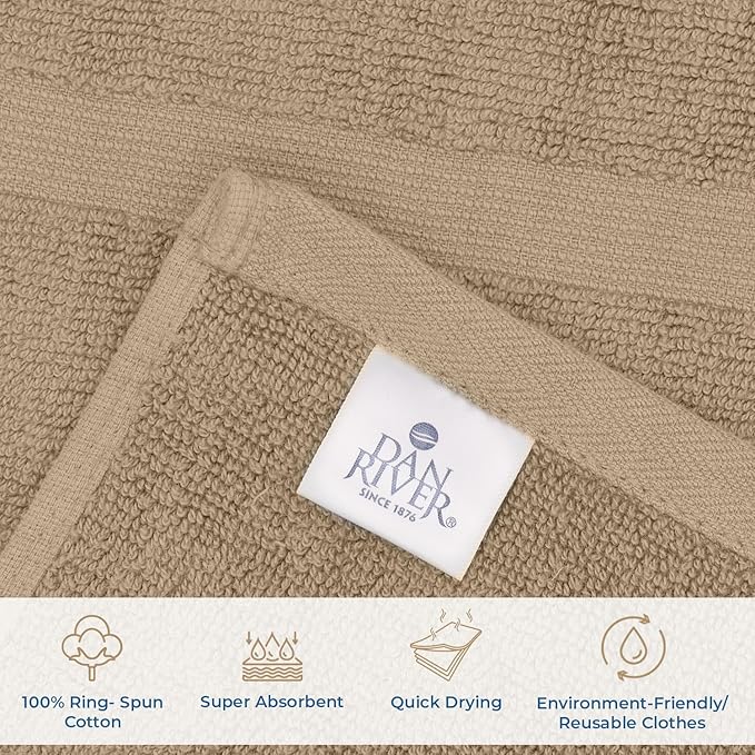 DAN RIVER Classic Bath Mat - Tan, 100% Ring Spun Cotton, Pack of 2, 21x34 inches, 800 GSM, Non-Slip, Absorbent, Quick Drying, Machine Washable Bathroom Floor Mats for Shower, Kitchen & Bath