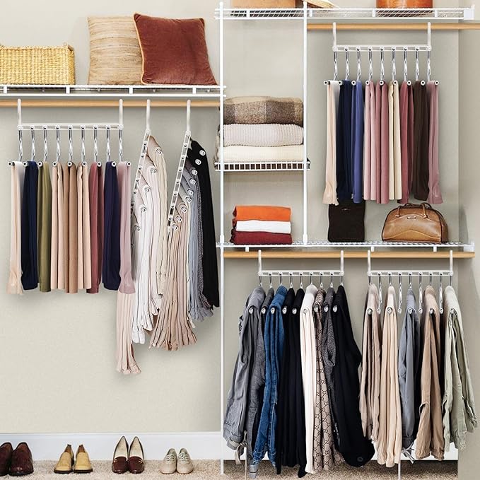 Upgrade 9 Layers Pants Hangers Space Saving, 2 Pack Pant Hangers Organizer Multifunctional Pants Rack Space Saver Closet Organizers and Storage Hangers for Pants Jeans Leggings Trousers Skirts, White