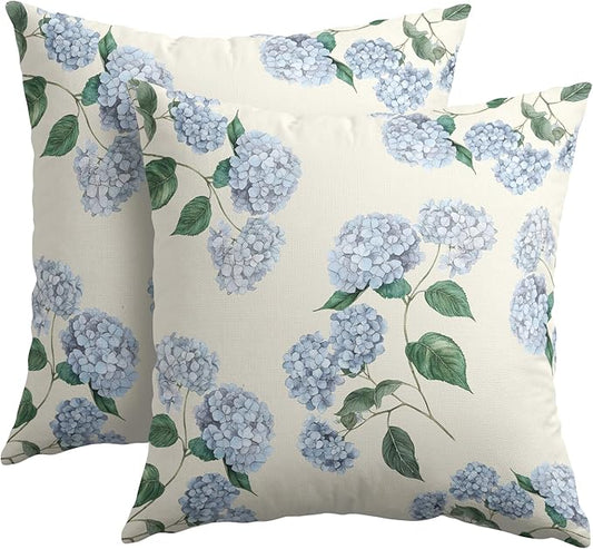 Kawani Blue Hydrangea Pillow Covers 22x22 Inch Set of 2 Blue Floral Outdoor Decorative Throw Pillow Covers Rustic Flower Pillowcases Spring Summer Cushion Covers for Home Couch Decor