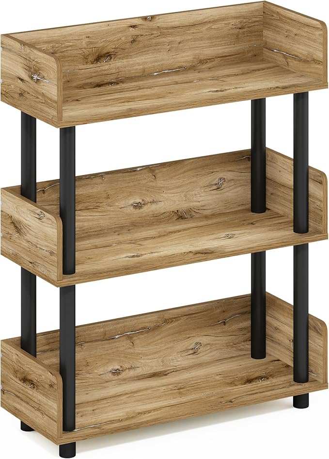 Furinno Turn-N-Tube 3-Tier Freestanding Multipurposes Display Rack, Bookshelf, Flagstaff Oak/Black