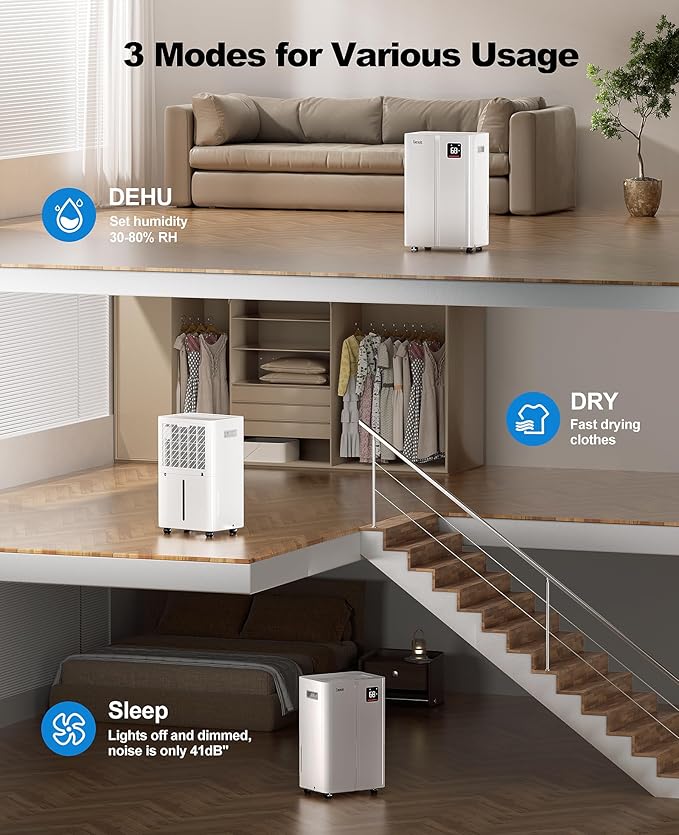 4500 Sq. Ft Dehumidifier for Basement, Lienuis 50 Print Dehumidifiers for Home with Drain Hose, Auto or Manual Drainage, Humidity Control, Dry Clothes Function, 24H Timer,1.06 Gallon Water Tank