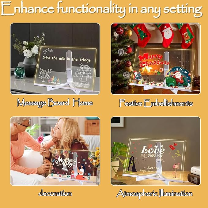 LED Note Board with 7 Colors Pen, 2025 New Acrylic Message Marker Board with Stand, Lighted Acrylic Dry Erase Board Illuminated Drawing Board Light with Colors for Office Home Christmas (15 * 15 cm)