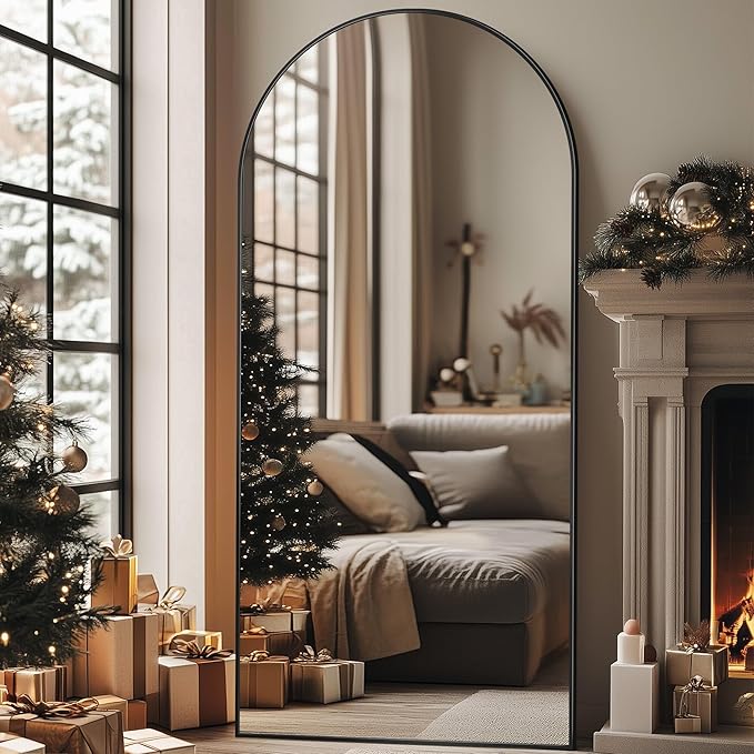 Full Length Mirror, 76"x34" Oversized Arched Mirror Large Standing Mirrors, Tall Mirrors Body Floor Mirror for Bedroom Living Room Aluminum Frame,Black