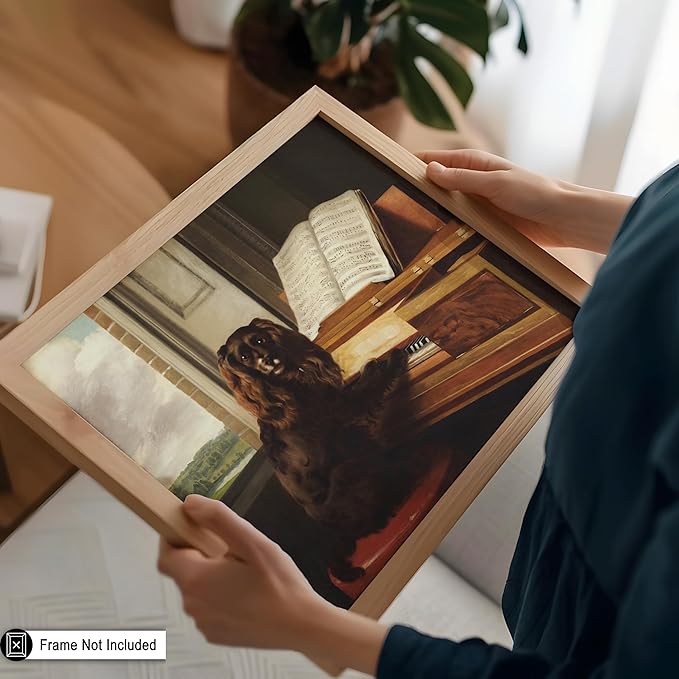 Poster Master Vintage Portrait of An Extraordinary Musical Dog - Retro Dog Print, Puppy, Music, Piano, Animal Lover - Living Room or Office Decor, 24x32 Unframed Wall Art