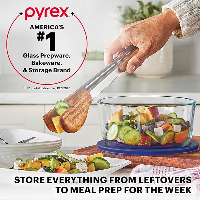 Pyrex Simply Store (5-Pack) Medium Glass Food Storage Containers Set, (3, 4 & 6 Cup) Meal Prep Containers With BPA-Free Lids, Dishwasher & Microwave Safe