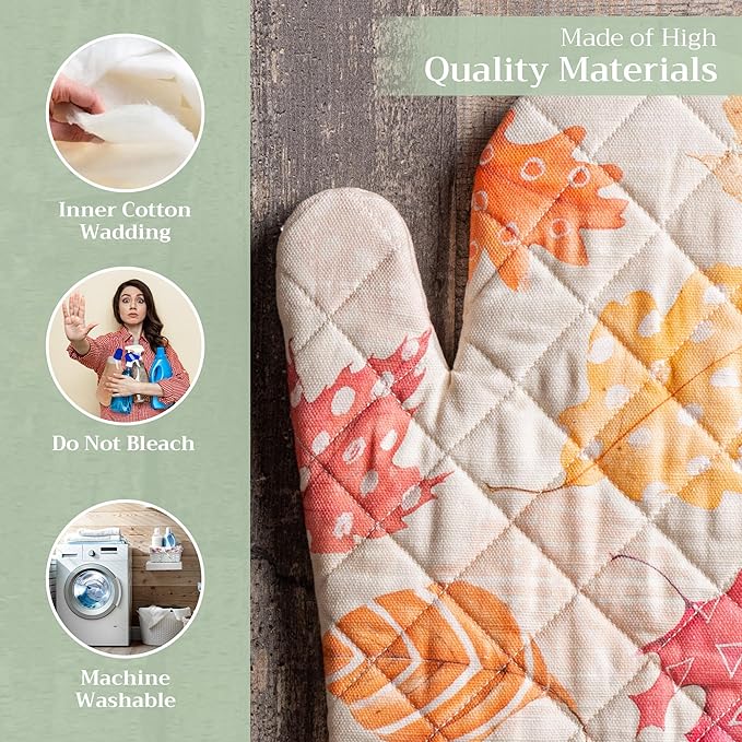Maison d' Hermine Oven Gloves 100% Cotton Oven Mitt 7" x 13" with Loop Heat Resistant BBQ Cooking Gloves for Thanksgiving Christmas Decorations Baking Handling Hot Pans (Pack of 1, Colours of Autumn)