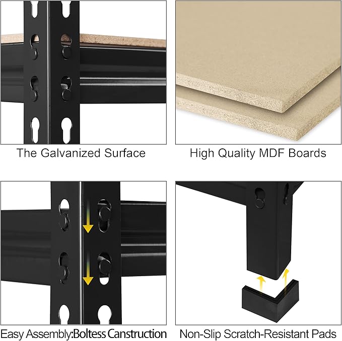 PrimeZone Storage Shelves 5 Packs 5 Tier Adjustable Garage Storage Shelving, Heavy Duty Metal Storage Utility Rack Shelf Unit for Warehouse Pantry Closet Kitchen, 28" x 12" x 59", Black