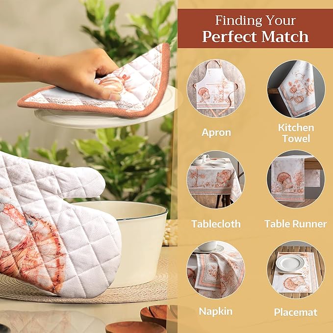 Maison d' Hermine Pot Holders 100% Cotton Heat Resistant Potholders 8" x 8" Hot Pads with Loop for Thanksgiving Christmas Decorations BBQ Cooking Baking Handling Hot Pans (Pack of 1, Giving Thanks)